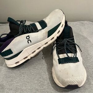 On Running White and Teal Sneakers